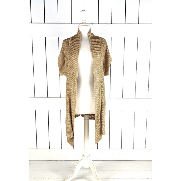 Cold Water Creek short sleeve chunky knit cardigan tunic sweater large 14/16 - Picture 1 of 6